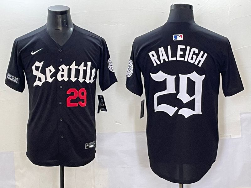 Men 2025 Seattle Mariners 29 Raleigh Black Five generations Joint Name Nike MLB Jersey style 6237
